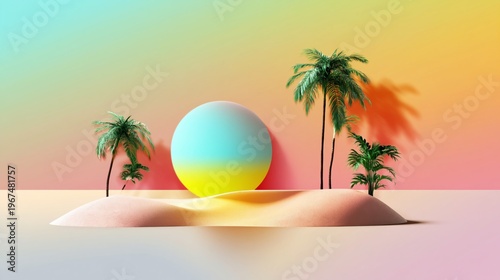 Colorful Sunset With Palm Trees on a Sandy Beach Creating a Tropical Scene