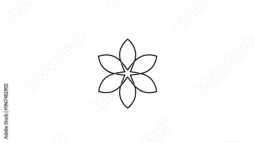 Minimalist floral illustration simple outline of a six petal flower on white