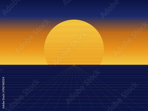 Outrun Sunset Synthwave Neon Landscape Wallpaper Art