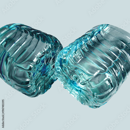 Modern minimalistic background, modern design wallpaper. Wavy plastic object. Repetition of water bottle fragments, wavy pattern, futuristic bluish visual. Connection, links, concept