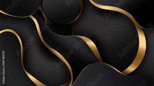 Curved Black and Gold Patterns Create an Abstract Design With Flowing Shapes