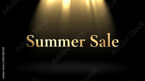 Summer Sale Event With Gold Glitter on Black Background in a Store Display Se...