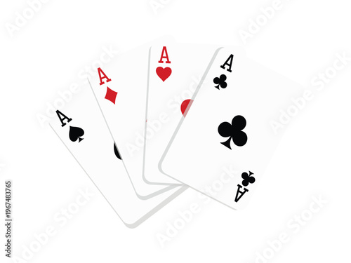 Four aces playing cards fan arrangement vector design for gambling entertainment and poker game concept on grey background.
