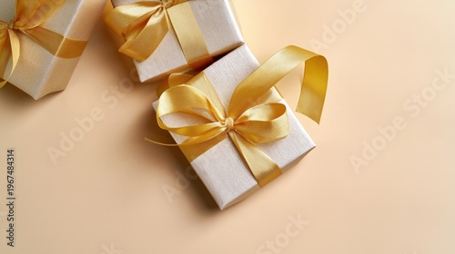 Wrapped Gifts With Yellow Ribbons on a Light Background for a Special Occasio...