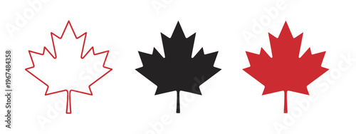 Three maple leaf red outline black and red canada canadian