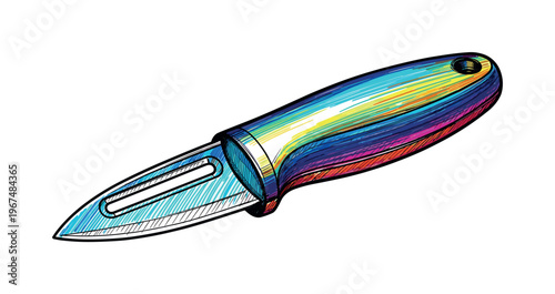 Colorful paring knife with short pointed blade and ergonomic handle