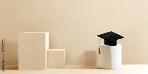 Graduation Cap on Display in a Modern Room With Plants and Soft Lighting
