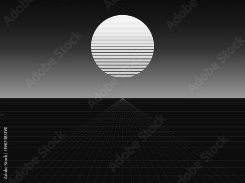 80s Retrowave Sun Horizon Perspective Grid Poster Art