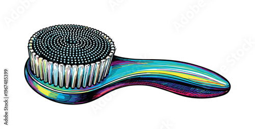 Vibrant, abstract facial cleansing brush with colorful, swirling handle design