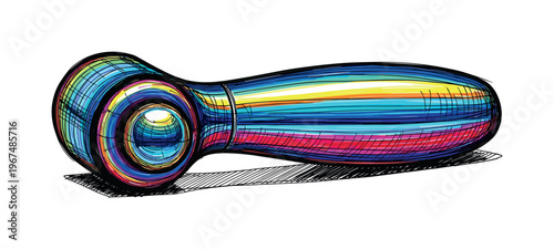 Abstract colorful massage roller tool with smooth curves and vibrant stripes