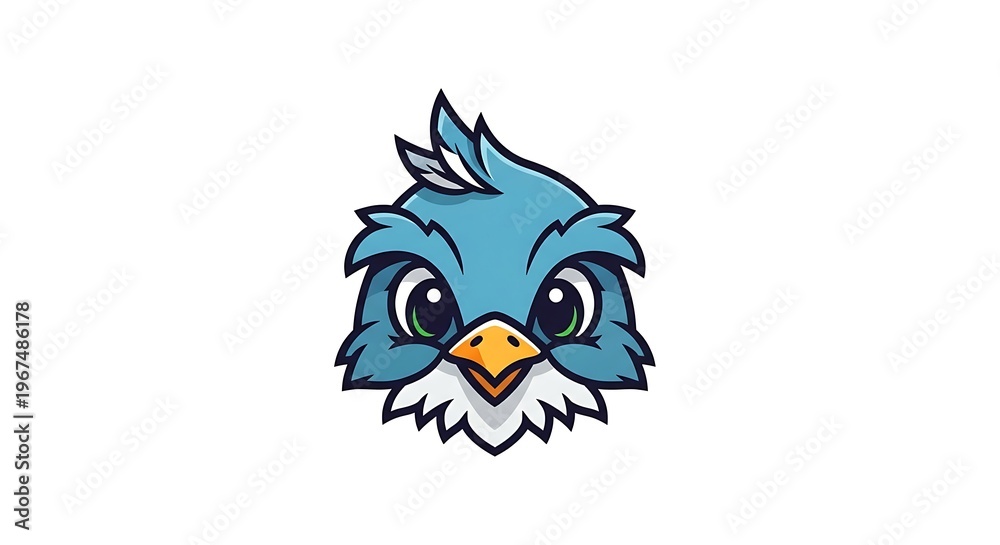 Fototapeta premium Cartoon blue bird face icon with expressive eyes and beak vector illustration