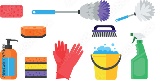 Cleaning Supplies Set with Sponges, Gloves, Mop, Bucket, Spray Bottle, and Cleaner for Household and Commercial Cleaning