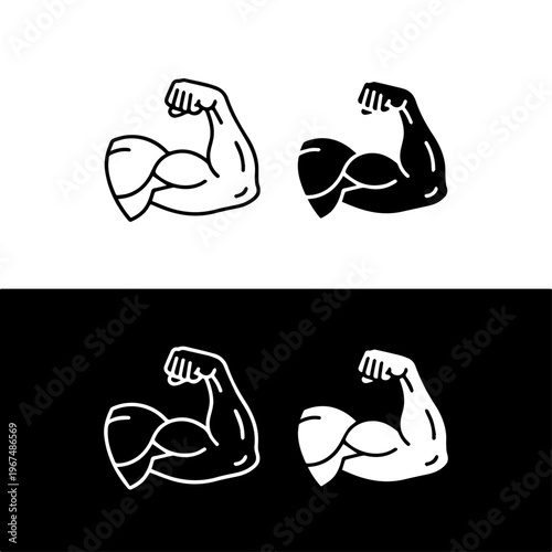 Strong muscle arm silhouette fitness power vector icon.