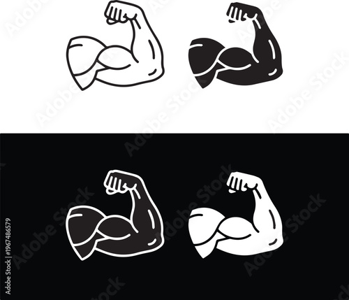 Strong muscle arm silhouette fitness power vector icon.