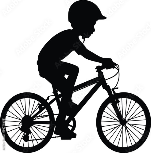 Black silhouette of a cyclist in motion against a white background bicycle bike