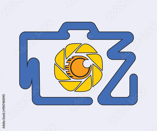 Camera lens aperture icon, abstract photography symbol, stylized eye motif ideal for studio photography and money coin logo template