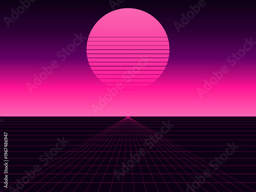 Vaporwave Sunset Abstract Neon Purple Pink Backdrop Design