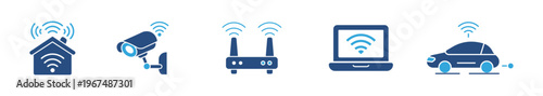 Smart Technology Icon Set, IoT and Wireless Connectivity Symbols, Vector Illustration