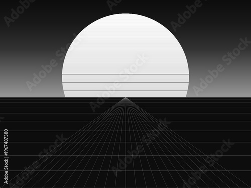 80s Retrowave Sun Horizon Perspective Grid Poster Art