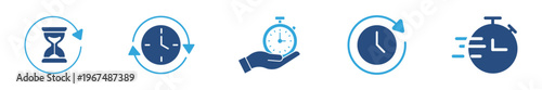 Time Management Icon Set, Clock and Deadline Symbols, back on time icons, Vector Illustration