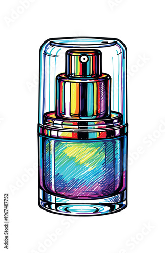 Colorful airless cosmetic dispenser bottle with pump mechanism and cap