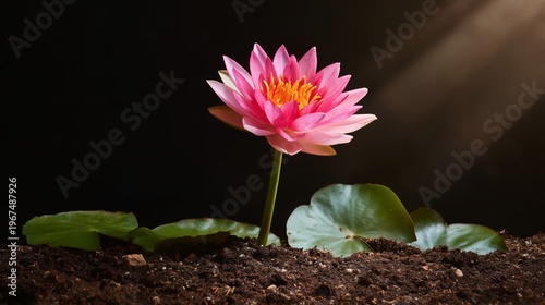 Flamingo Stands on Pool Float in Bright Water Against Pink Background at Summ...