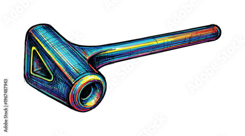 Colorful abstract reflex hammer with triangular detail and swirling head