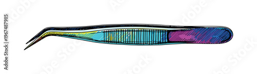 Precision tweezers with a vibrant, colorful, and artistic design for detailed work