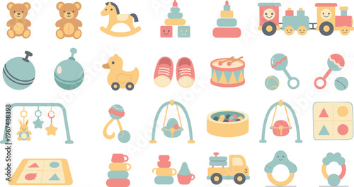 Baby Toy Collection Set with Teddy Bears, Rocking Horse, Toy Train, Stacking Toys, and Musical Instruments