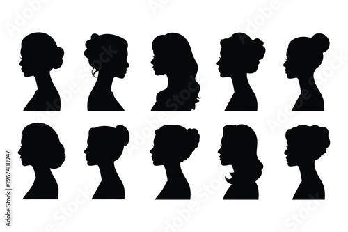 Set of diverse woman hairstyle silhouettes