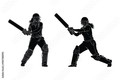 Cricket players silhouette with bats