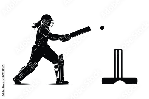 Female cricketer batting in a match