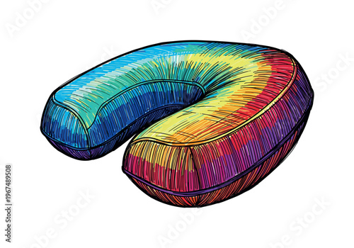 Colorful U-shaped neck support pillow with vibrant rainbow gradient colors