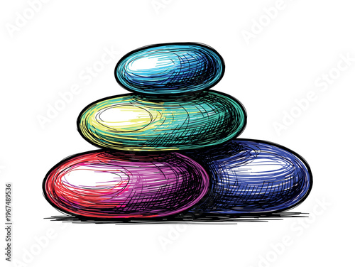 Stack of colorful smooth stones for spa and wellness treatments