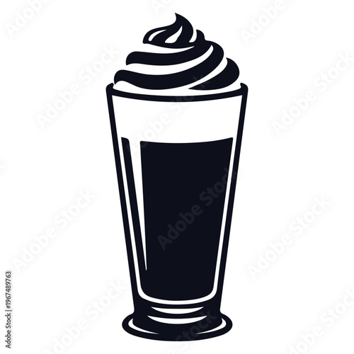 Tall glass of dark beverage topped with whipped cream.