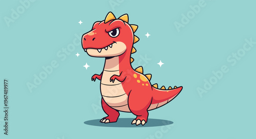 Cute Red Dinosaur Cartoon Character Illustration.