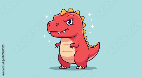 Cute Red Dinosaur Cartoon Illustration.