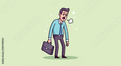 Exhausted Businessman Carrying Briefcase Looking Tired.
