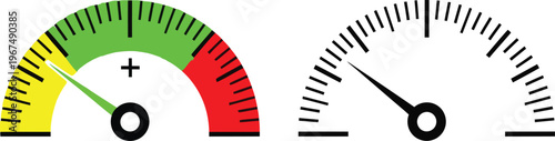 Pressure gauge and speedometer dials indicating different measurement levels Vector