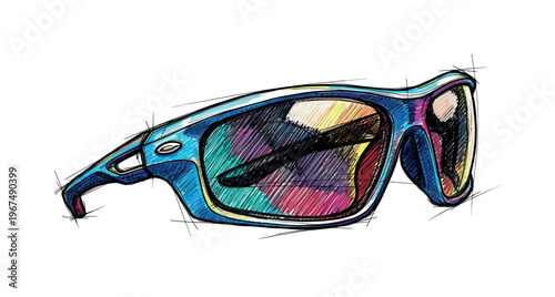 Colorful sketch of foldable running sunglasses with vibrant lenses