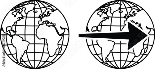 Rotation of the earth demonstrating westward movement across the globe Vector