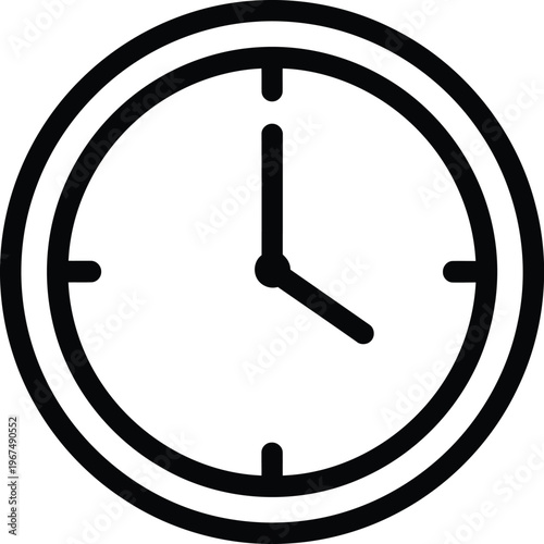 Simple black and white analog clock showing a time close to six o’clock Vector