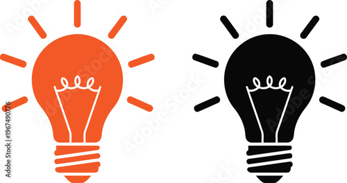 Contrast of lit and unlit light bulb icons symbolizing ideas and inspiration Vector