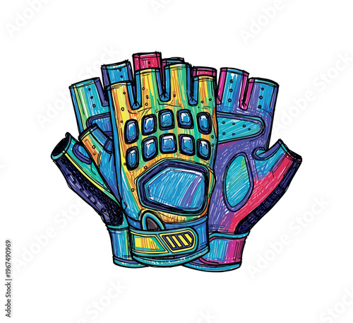 Colorful fingerless cycling gloves with padded palms and vibrant design