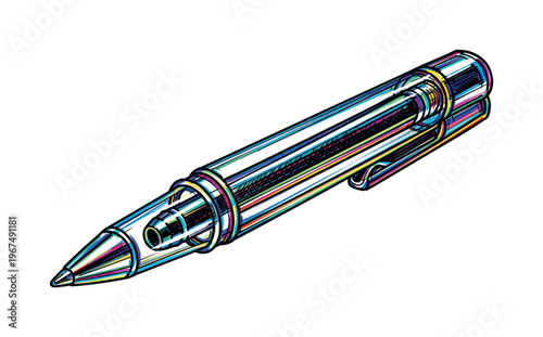 Transparent ballpoint pen with colorful striped ink cartridge and clip