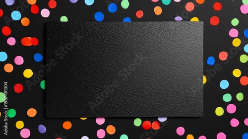 Colorful Dots Surround a Blank Black Board for Creative Display During a Part...