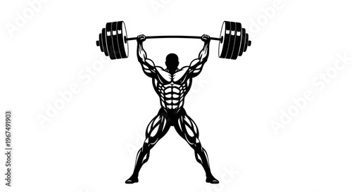 Muscular man lifting heavy barbell in a powerful display of strength.