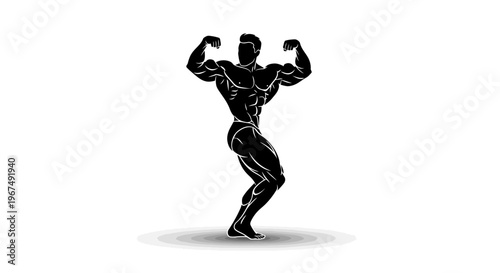 Powerful male bodybuilder flexing muscles in a strong pose.