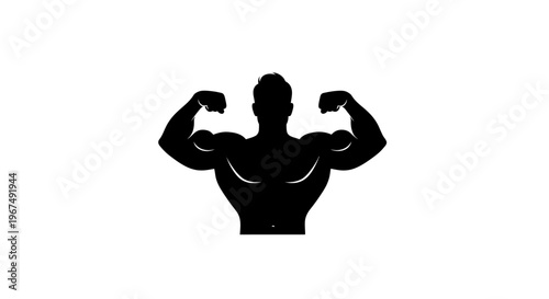 Powerful bodybuilder silhouette flexing muscles.