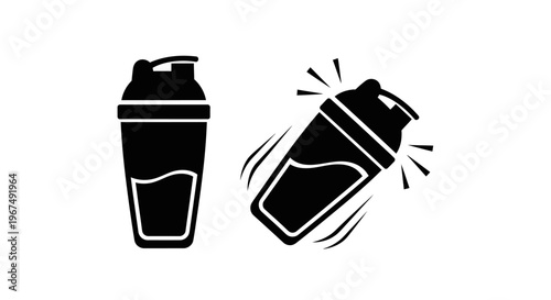 Protein Shaker Bottle Icon Set for Fitness and Gym Workouts.
